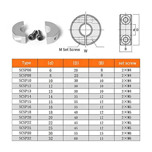 Colar de eixo duplo de 22mm de 22mm de 22mm, colares de travamento de alumínio, tamanho de 22 mm, 45 mm de od, 12 mm de espessura,