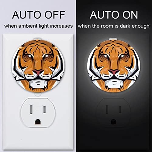 2 Pacote Plug-in Nightlight LED Night Light com sensor de entardecer para o amanhecer para o quarto das crianças, viveiro, cozinha, corredor rei Tiger Animal Paint