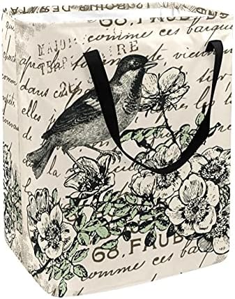 MedievalbirdflowerPostcard Hampers, cesta de roupa dobrável à prova d'água com alças para o berçário da faculdade de berçário,