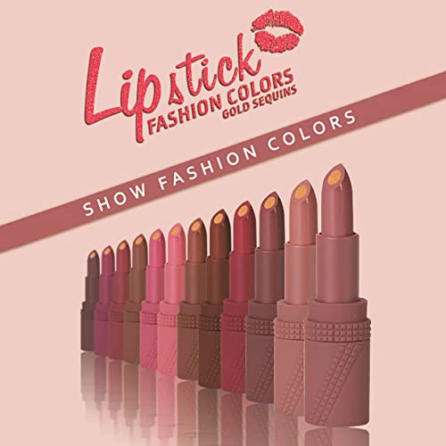 Lipstick de batom de vinho Lipstick 12 Conjunto de cores Durável e hidratante Batalha de lantejoulas de ouro maquiagem feminina