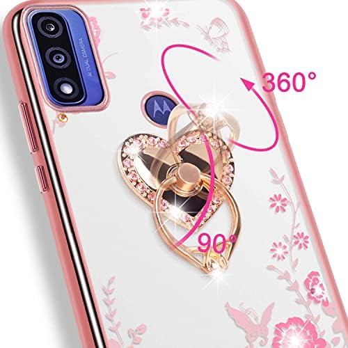 B-Wishy para Motorola Moto G Caixa de telefone pura, moto G Power 2022 Case para mulheres, Glitter Butterfly Heart Floral Slim
