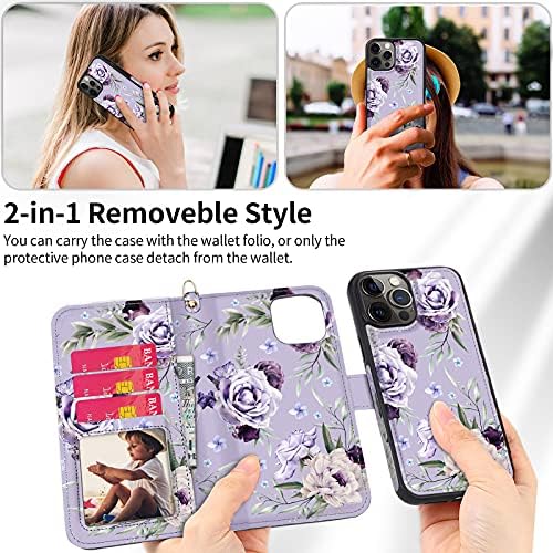 Hoggu iphone 12 Pro Max Wallet Case - Magnetic Iphone 12 Pro Max Cases Carteira com suporte para cartão de bloqueio RFID, alça de mão, Flip Folio Floral PU Cover capa para mulheres meninas