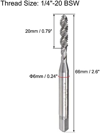 UXCELL 1/4 -20 BSW FLUTE SPLUTE TOP, TRAMENTO DE MÁQUINA TAP TAP HSS-COBALT Não revestido, haste redonda com extremidade quadrada, tolerância H2