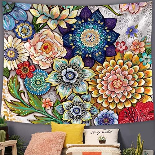 Neasow colorido parede de tapeçaria floral pendurada, tapeçarias de flores de tecido boho brilhante, tapeçaria de