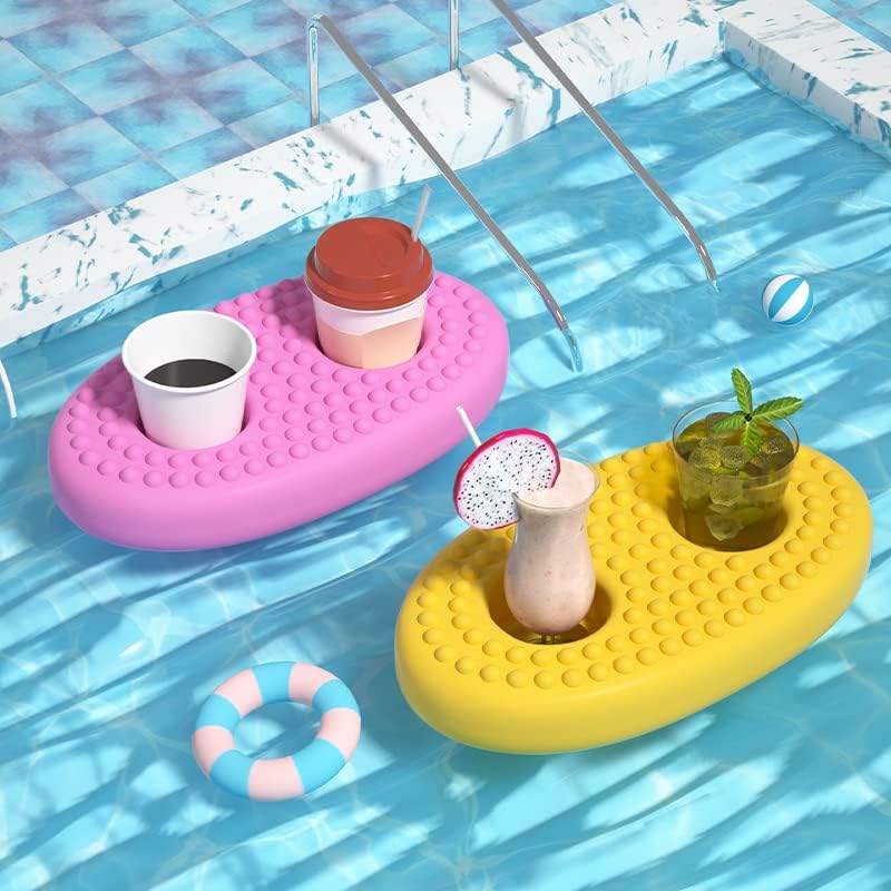 Suporte inflável de silicone para piscina + copo de café portátil de vidro com tampa e palha