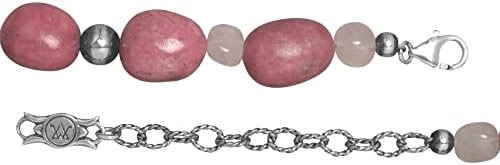 Colar feminino de prata do oeste americano Ocidental Rodonita rosa e quartzo rosa Gemstone com miçangas de 17 a 20 polegadas