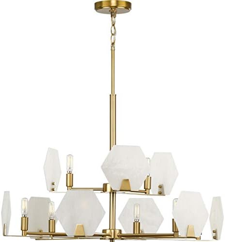 Iluminação de progresso Rae Collection 9 Light White Alabaster Glass Luxe Lustelier Light Bronze Bronze