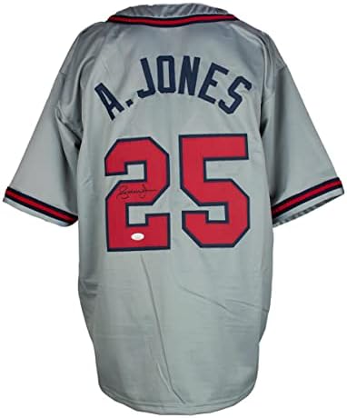 Andruw Jones assinou a camisa de beisebol Grey Pro Style Grey Pro Style JSA ITP