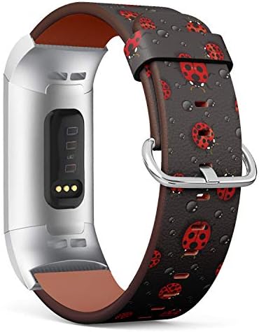 Substituição de couro S -Tipo Substituição de pulseira de pulseira compatível com Fitbit Charge 3 Watch Band - Ladybug e Rain Trop