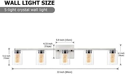 Sadenicel 5 Luminárias de banheiro leves, luzes de níquel escovadas de níquel luzes de cristal LED led/neutro/quente luz do