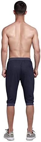 Ysento, algodão masculino Casual 3/4 corredor correndo com calças capréns abaixo do joelho ginástica shorts com zíper dos