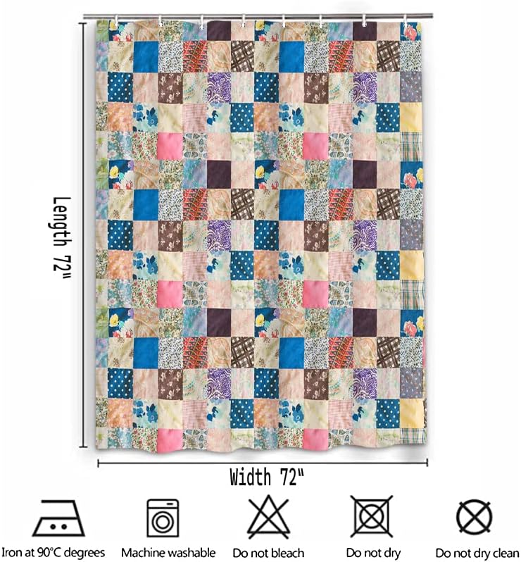 Cortina de chuveiro de retalhos de lofaris boho para banheiro para banheiro bohemian pequena costura quadrada colorida padrões