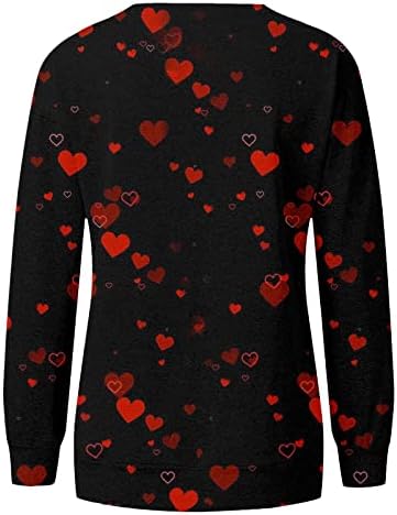 Camisas dos namorados para mulheres, tops redondos de manga longa Swortshirts Love Heart Graphic T-shirt Camisetas Tops