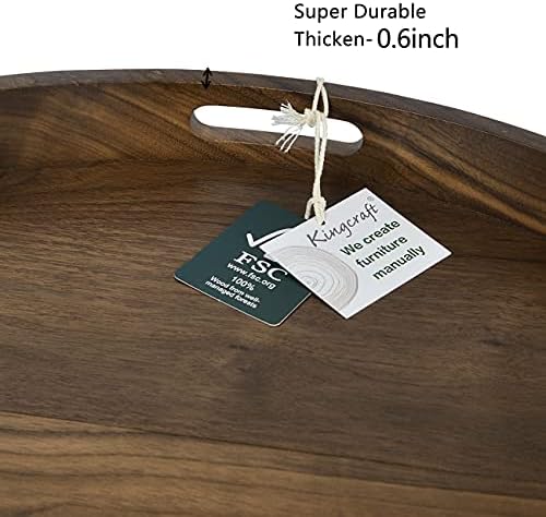 Kingcraft 26 x 26 polegadas extra grande bandeja de mesa de madeira redonda extra grande de madeira Bandeja de porção sólida com