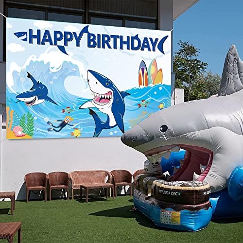 Caso -pano de aniversário de tubarão sob a zona de tubarão do mar Antecedentes fotográficos para menino crianças verão azul oceano