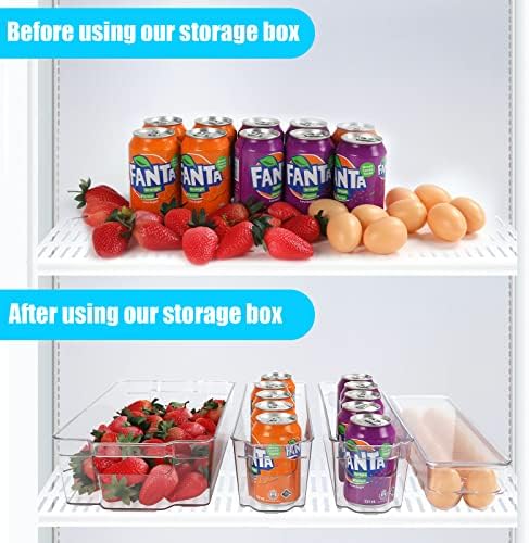 Lixeiras organizadoras de geladeira, esarora 8 pacote de geladeira transparente com alças para geladeira, freezer, armário de cozinha,