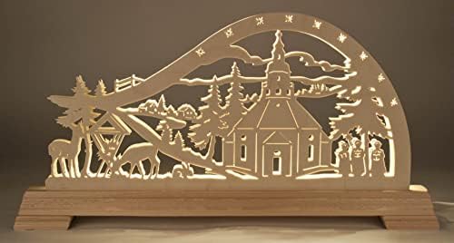 Rudolphs Schatzkiste Candle Arch Seiffen Church com iluminação LED 63 x 32 x 6,5 cm