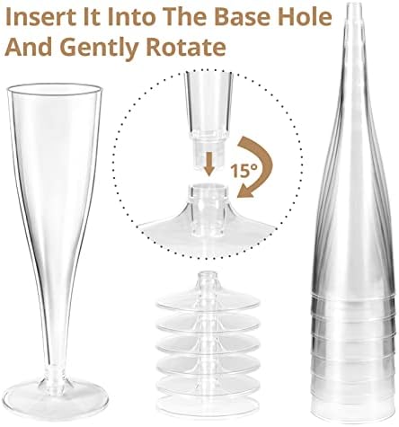 TENYASEN 30 Pacote flautas de champanhe de plástico transparente para festas, 5 oz de copos de torrada plásticos descartáveis,