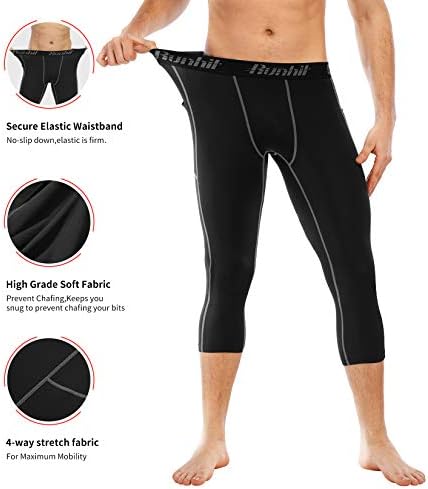 Runhit 3/4 calças de compressão masculina com bolsos, trepes de treino atlético Leggings Athletic Base Camada de roupas