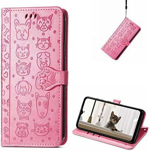 CCSMall para Samsung Galaxy S22 Cartoon Caixa de carteira fofa, capa de telefone de gato em estilo cão com suporte de couro de cartão PU PU PU para Samsung Galaxy S22 mg rosa