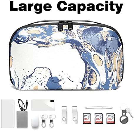 Organizador eletrônico, organizador de cabo de viagem Bolsa de bolsa Acessórios eletrônicos Carregar caixa de armazenamento à prova d'água portátil para cabo, cordão, carregador, padrão de mármore azul marinho moderno simplicidade abstrata