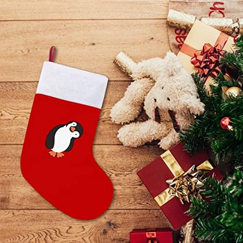 Meias de Natal engraçadas de pinguin com veludo vermelho com bolsa de doces branca decorações de natal e acessório de festa