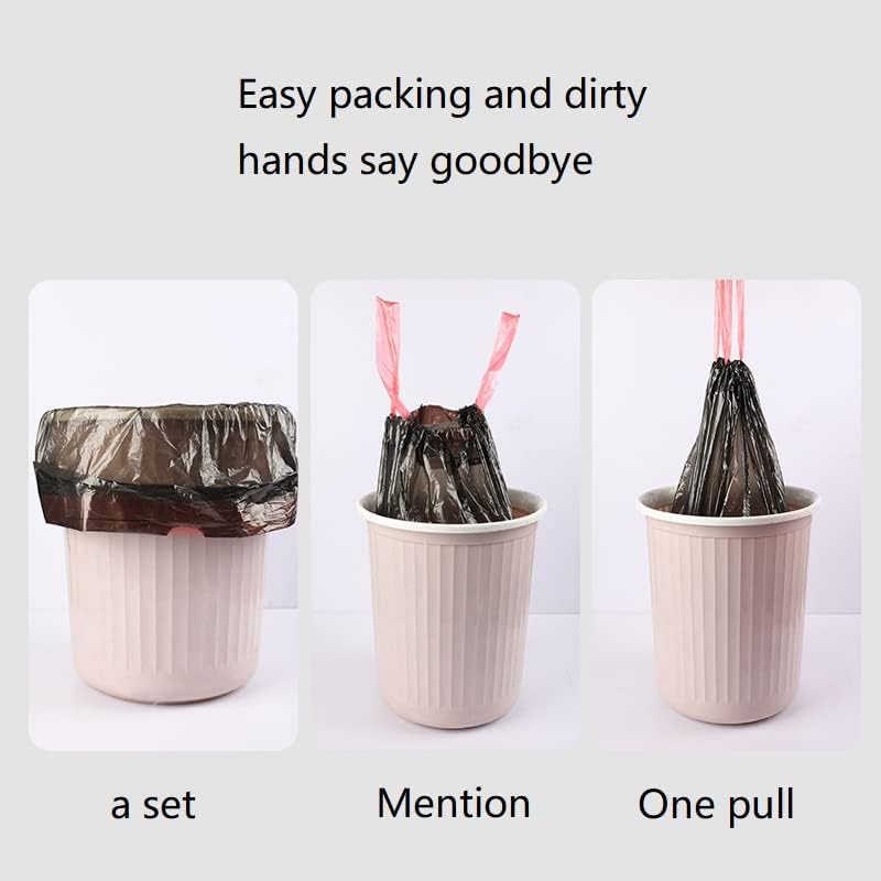 Saco de lixo de cordão Hfjem espessado e aumentado, à prova de punção, 5 rolos de design de cordão, 75 sacos