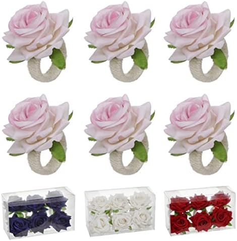 N/A 6pcs Artificial Rose Flower Napkin Ring Buckle Tissue Ring Setents for Home Restaurant Wedding Table Decor