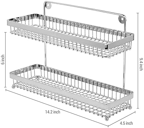 Mygift parede montada em 2 camada prata tom de metal rack de jarra de especiar