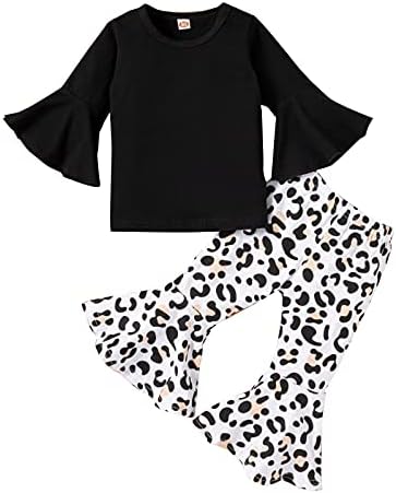 Roupa de menina para crianças pequenas garotas meninas roupas de camiseta sólida tampas de leopardo imprimir calças