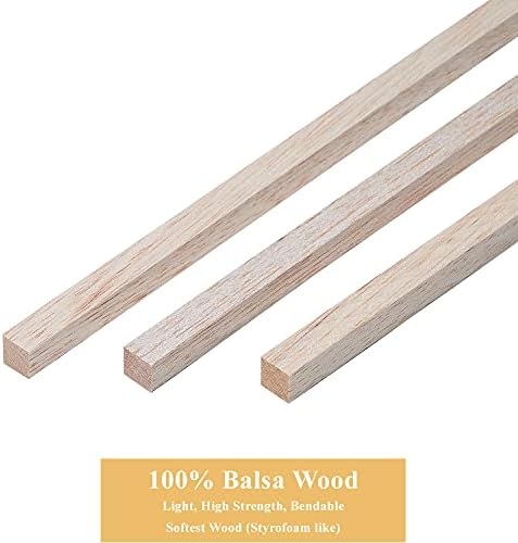 Balsa Wood Sticks de 1/2 polegada quadrado de 12 de comprimento - pacote de 15 por Craftiff