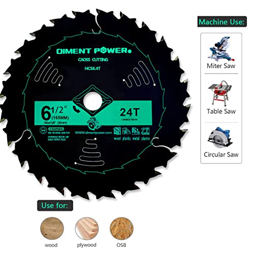 Power Dimentação 6 1/2 polegada 24 lâmina de serra circular de dente com arboras de 5/8 polegadas, lâmina de serra de madeira com revestimento liso, para laminado, placa de folheado, madeira compensada, madeira dura, mdf e hdf