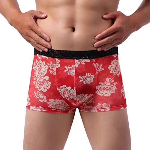 Roupas íntimas masculinas de renda boxer impressas cuecas transparentes transparentes masculino de roupas íntimas