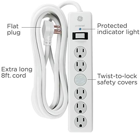 Protetor de extensão GE 6 outlet Surge, 2 pacote, cordão de extensão de 4 pés, tira de energia, 800 joules, 54635 e geregetes protetor