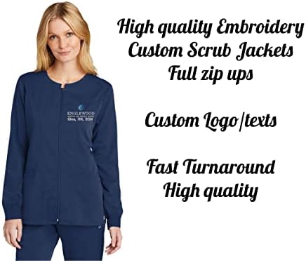 TINGA DE TINK MULHERES WW4088 Textos de logotipo bordados Premiere Flex Full Zip Scrub Jackets - Multicolors