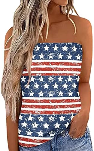 4 de julho tanque sem alças para mulheres casuais verão sexy sem mangas banduau tube tops t-shirt EUA bandeira camisetas