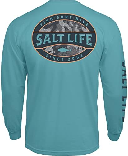 Salt Life Life Masculino Crachá de Manga Longa Camise de Crew pescoço