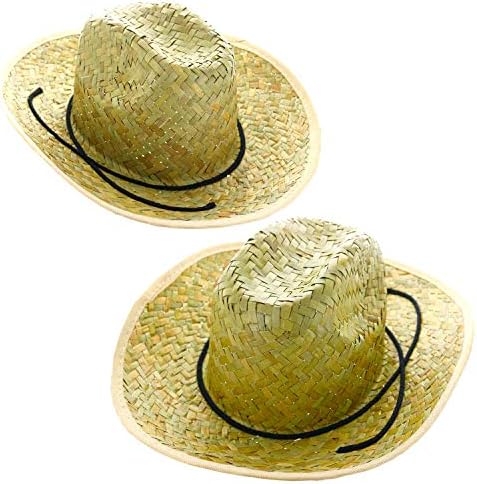 Giftexpress 2-Pack Cowboy Straw Hats para Chapéus de fantasia de cowboy/cowgirl de barbance, festa temática ocidental, acessório de fantasia de estilo country