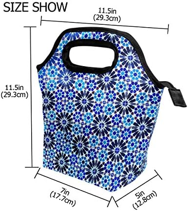 Lancheira VIPSK Bohemia Blue deslumbrante lancheira redonda, bolsas de almoço de piquenique à prova d'água de viagem ao ar livre com zíper, preto