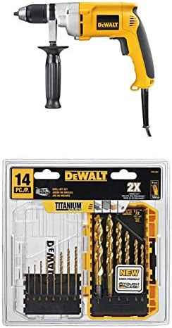 Dewalt DW246 7,8 Amp 1/2 polegada Broca com mandril sem chave com Dewalt DW1354 Conjunto de broca de titânio de 14 peças