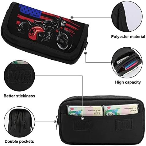 Chopper Motorcycle American Flag Saco de lápis Dupa camada de capa Caixa de papelaria Bolsa de maquiagem Bolsa