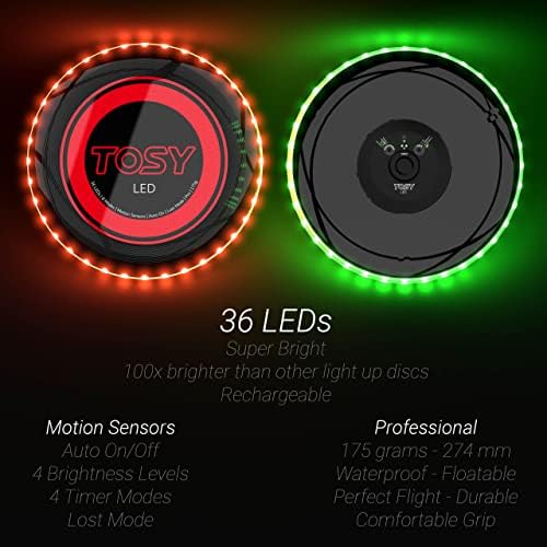 TOSY 36 e 360 ​​LED DISC - Extremamente brilhante, iluminação automática, 175g Frisbee, para homens/meninos/adolescentes/crianças