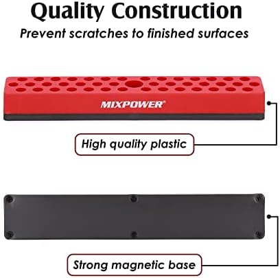 MixPower 1/4 Magnetic Bits Holder, 43 orifícios Organizador de bits com base magnética forte, organizador de ferramentas magnéticas