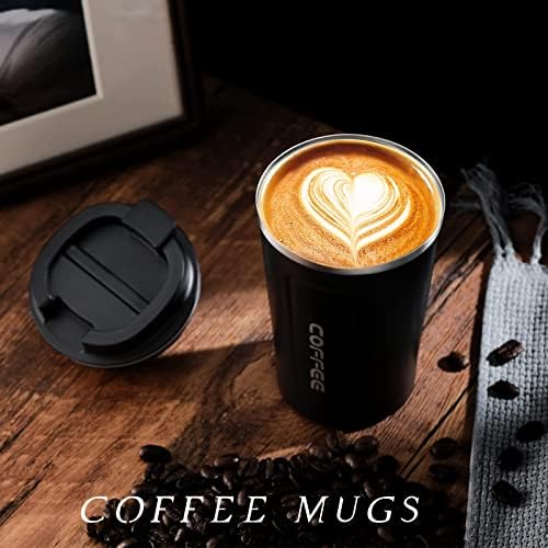 Caneca de café de viagem, copo isolado de aço inoxidável, caneca de café reutilizável de 12 onças com tampa, presentes