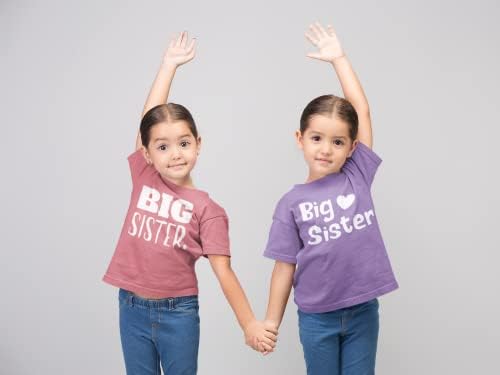 Camisa irmã mais velha menina criança promove a roupa de bebê anúncio tee de coração