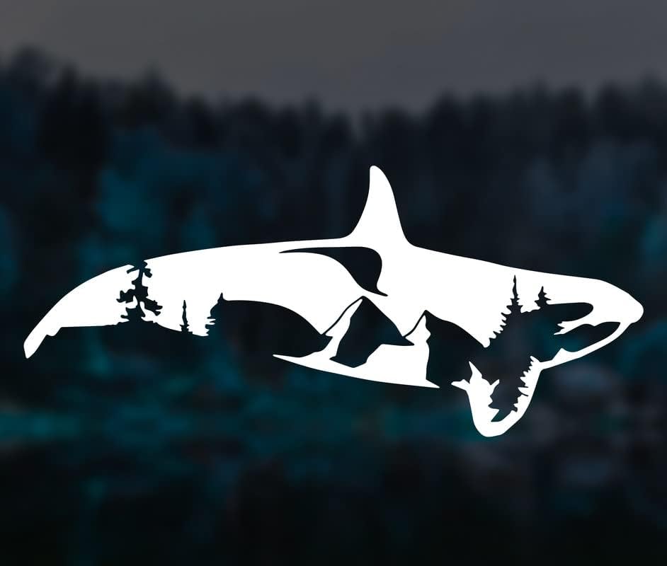 Dez quatro distribuições Montanhas Montanhas Aventura florestal Orca Orca Pescador assassino de baleia fria adesiva