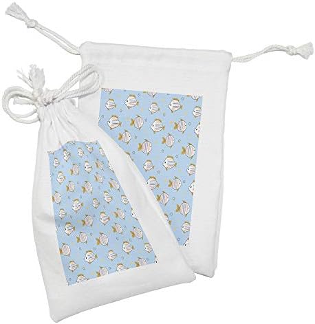 Conjunto de bolsas de tecido de desenho animado de Ambesonne de 2, peixes infantis nadando nas estrelas subaquáticas Pastel