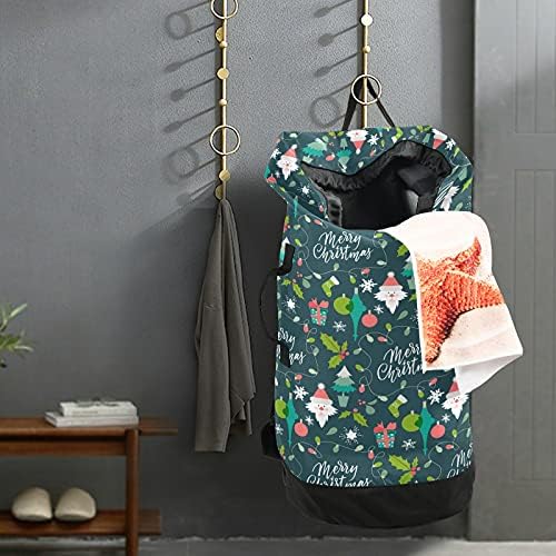 Funny-Christmas-Pattern-Background Laundry Bag de lavanderia pesada mochila com alças e alças de viagem Bolsa de roupa