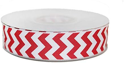 XMF Impresso Chevron Grosgrain Ribbon Largura 1 '' para abastecimento de artesanato de cabelo Christams Festival decorativo 25 jardas por rolo branco/vermelho