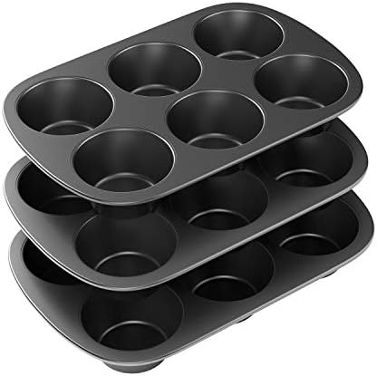 Tiawudi 3 pacote de muffin antiaderente, cupcake de aço carbono, fácil de limpar e perfeito para fazer muffins ou cupcakes,